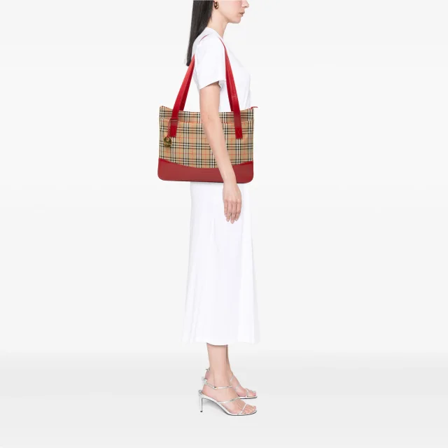 Beige Burberry Haymarket Check Canvas Tote in Beige Canvas from Designer Revival, photo 6 of 6