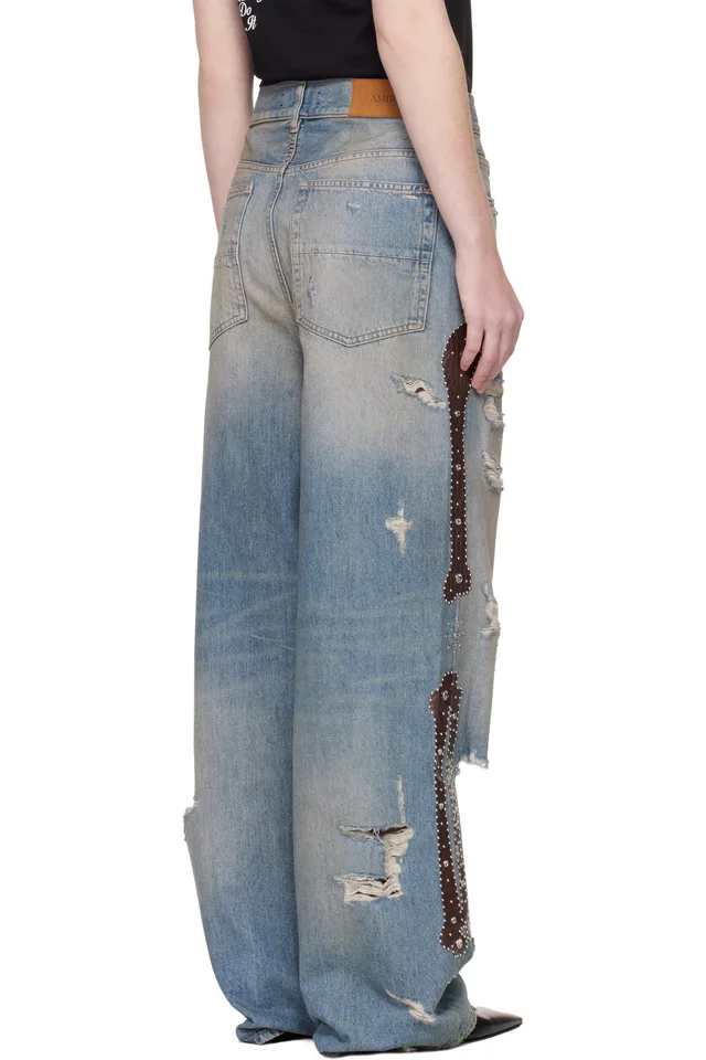 AMIRI Blue Bones Studded Jeans, photo 3 of 4 from SSENSE