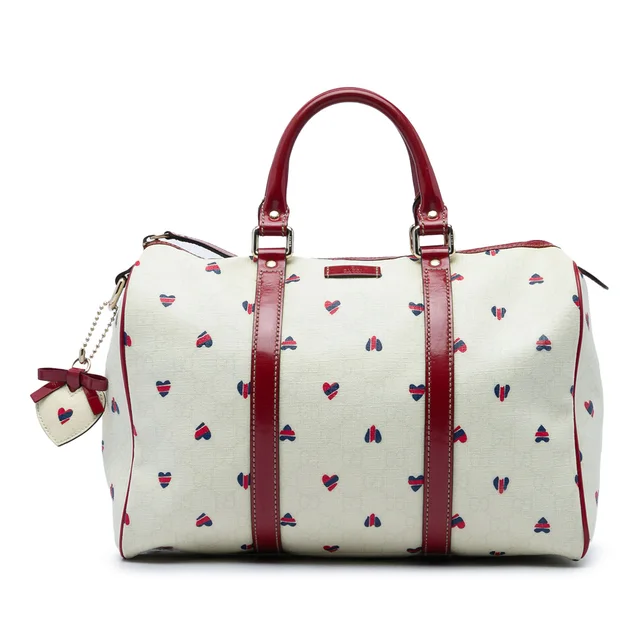 White Gucci Medium GG Supreme Hearts Joy Boston Bag in White Coated canvas from Designer Revival