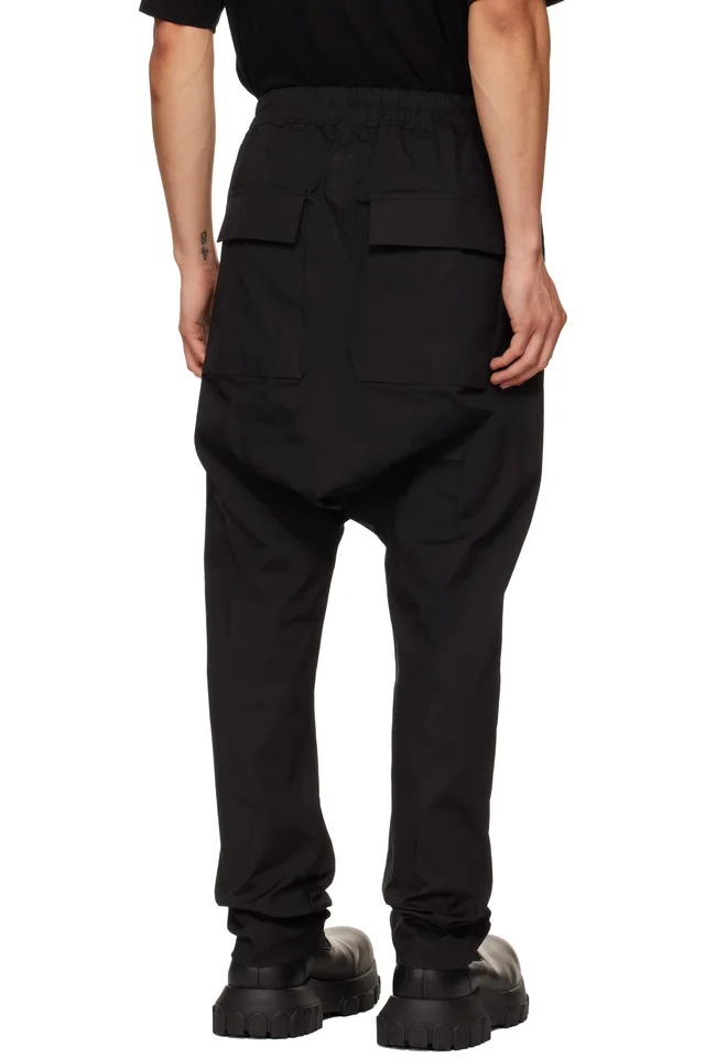 Rick Owens Black Temple Drawstring Long Trousers, photo 3 of 4 from SSENSE