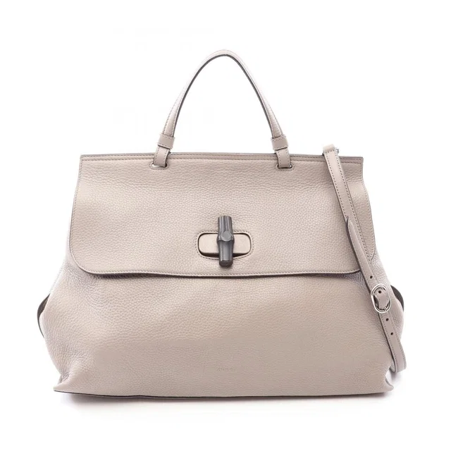 Gucci Bamboo Daily 2-Way Gray Black Leather Large Handbag in Black Leather from The Reluxe