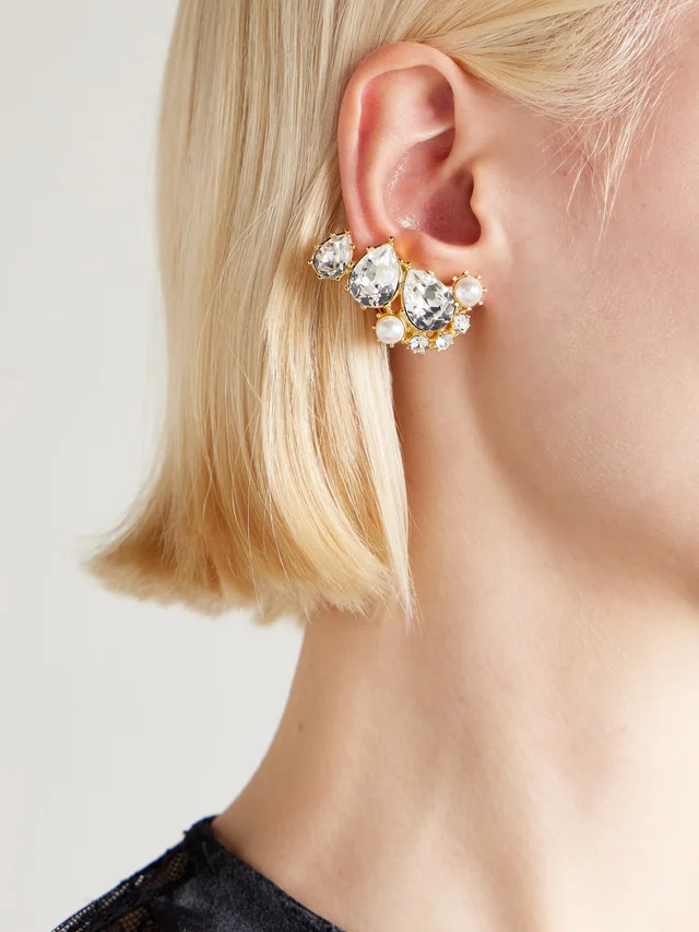 OSCAR DE LA RENTA Crystal-embellished gold-tone earrings in Metallic, photo 2 of 2 from NET-A-PORTER (Canada)