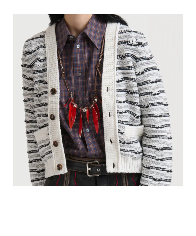 Marni White and blue mixed stitch wool cardigan, photo 3 of 4 from SENSER