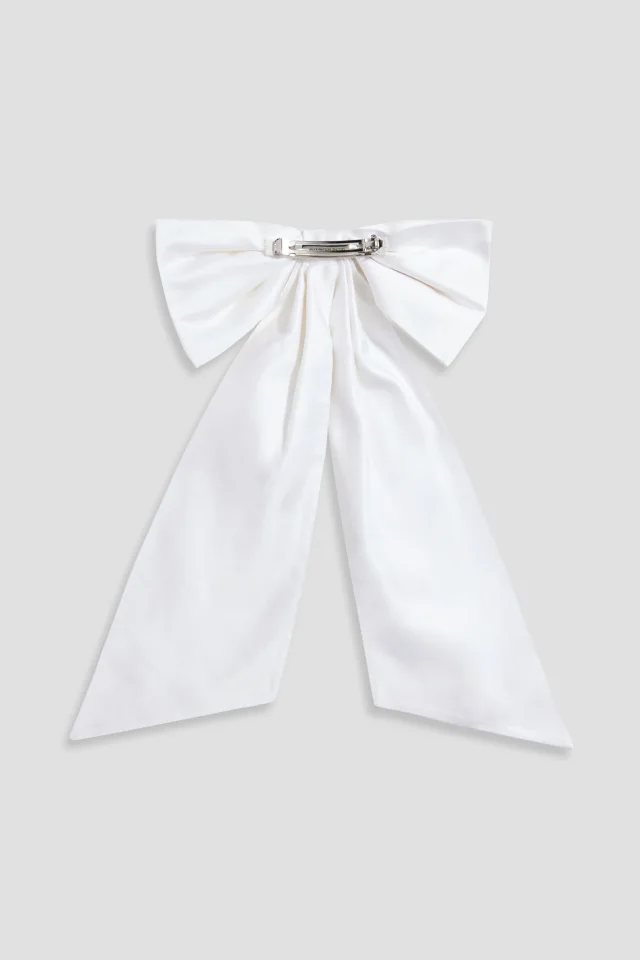 Jennifer Behr Darla Satin Bow Hair Clip in Ecru, photo 2 of 3 from THE OUTNET