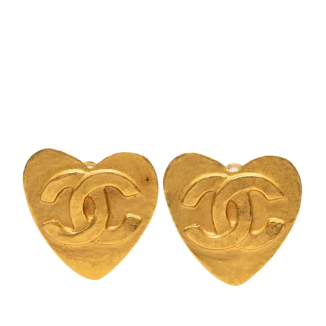 Gold Chanel CC Gold Plated Heart Clip On Earrings in Gold from Designer Revival