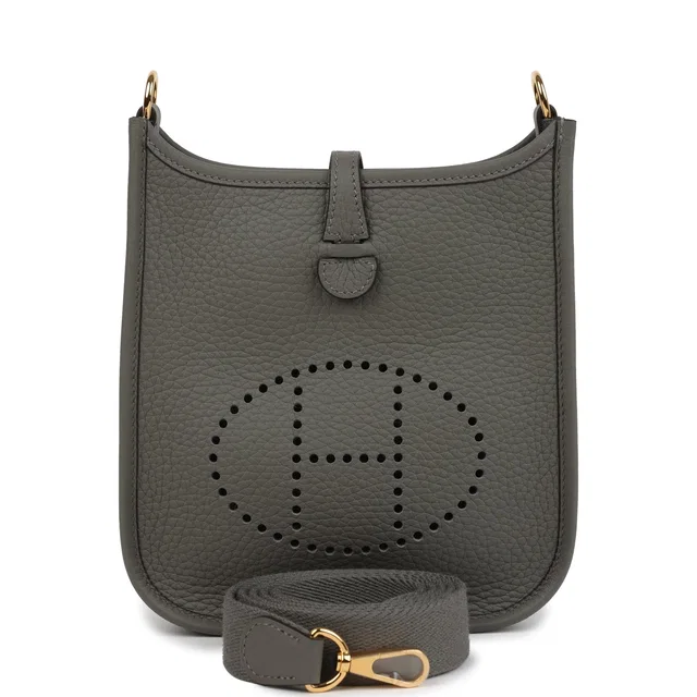 Hermès Evelyne TPM Gris Meyer Clemence Gold Hardware in Grey Clemence leather from Madison Avenue Couture