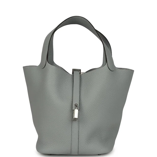 Hermès Picotin Lock 22 Gris Pantin Clemence Palladium Hardware in Grey Clemence leather from Madison Avenue Couture