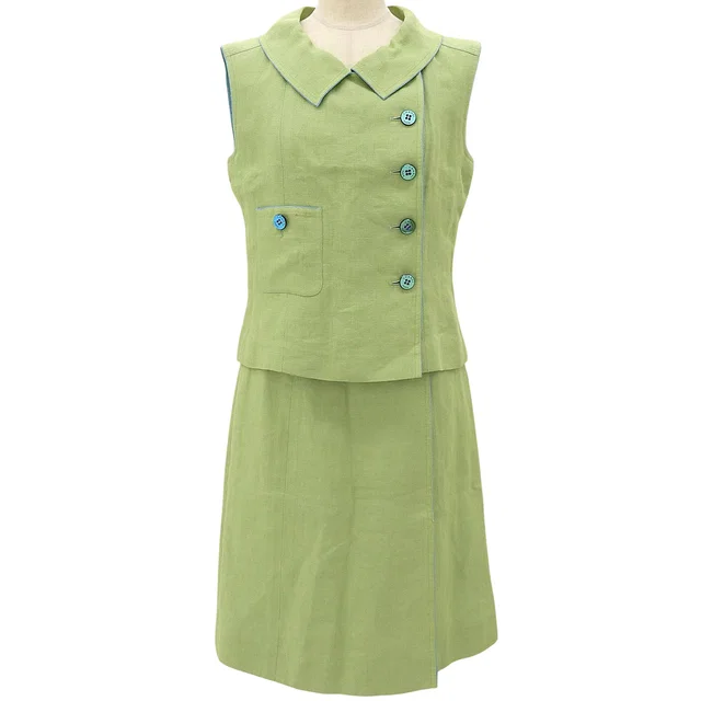 Chanel 2001 Logo Plate Sleeveless Set-up #38 Yellow Green/Light Blue in Blue from VINTAGE QOO TOKYO