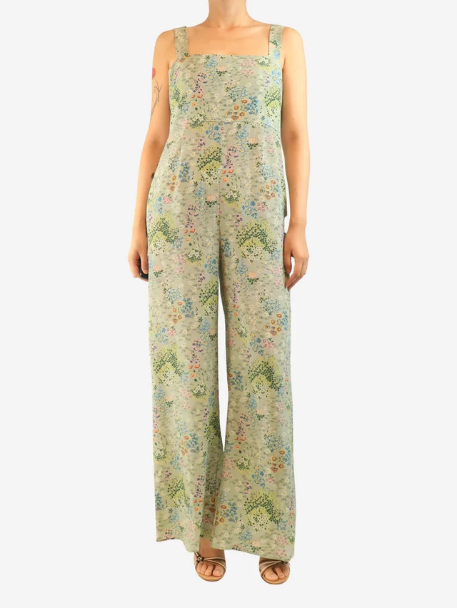 Valentino Garavani Green silk sleeveless floral printed jumpsuit - size UK 10 in Green Silk from Sign of the Times
