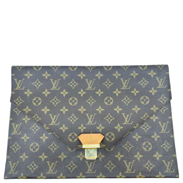 Louis Vuitton Poche Plate Envelope Monogram Canvas Clutch Brown in Brown Coated canvas from Dallas Designer Handbags