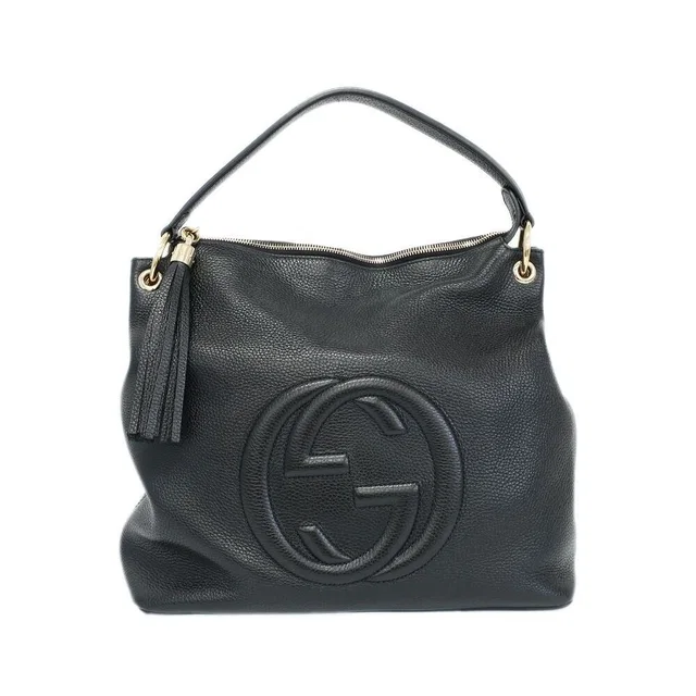 Gucci Soho Shoulder Bag Tote Fringe Black Gold in Black Leather from The Reluxe