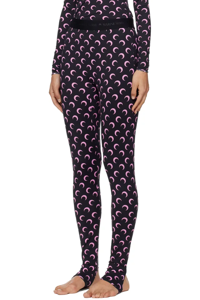 Marine Serre Black Recycled Moon Jersey Stirrup Leggings, photo 4 of 5 from SSENSE