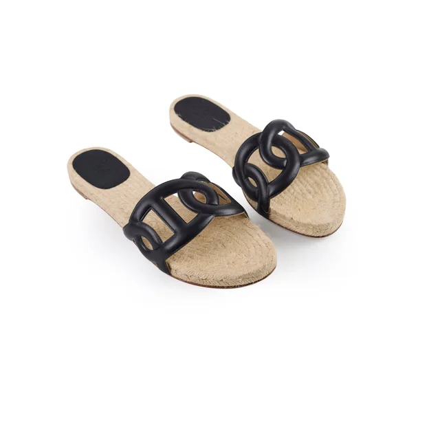 Hermès Famosa Espadrilles Black Shoes Size 40 in Black Leather from The Purse Affair