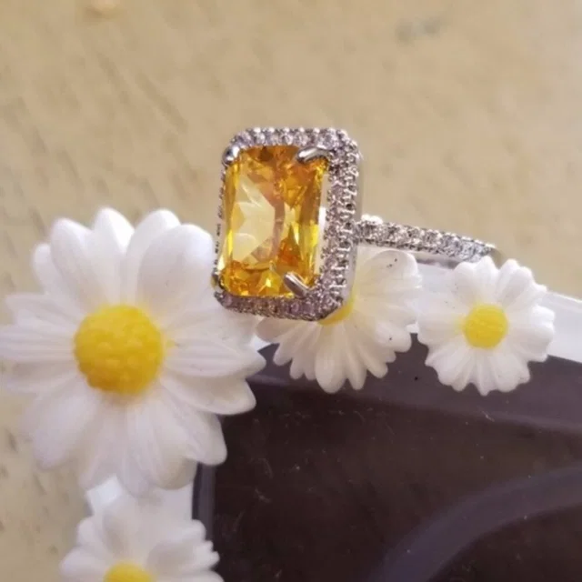 925 Swarovski Elements Yellow Emerald Women's Ring Size 9 in gray|silver|yellow from Poshmark