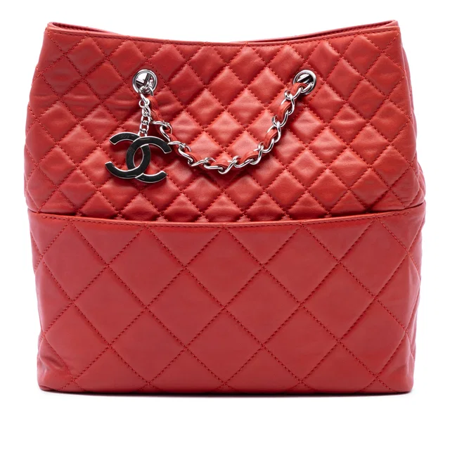 Red Chanel Quilted Lambskin In The Business North South Tote in Red Lambskin from Designer Revival