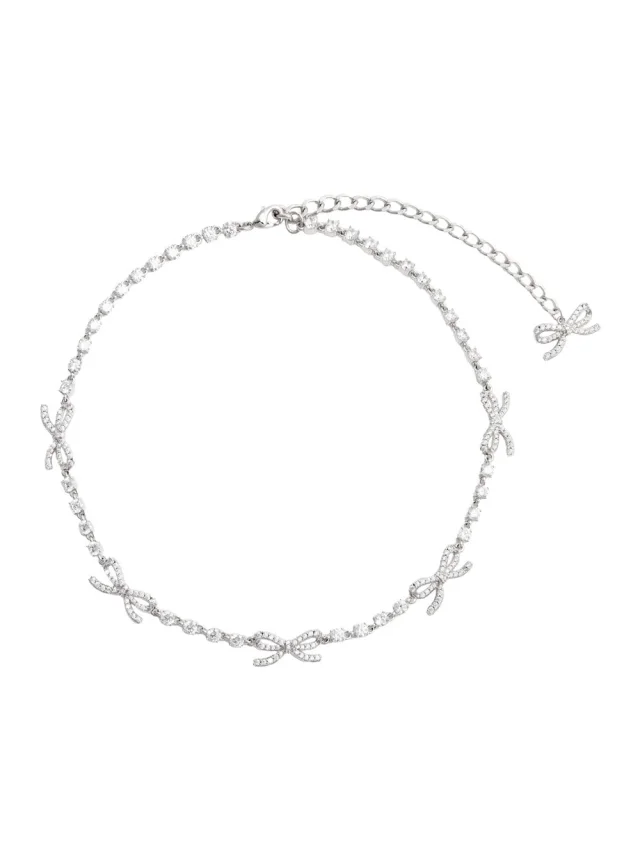 Necklace with Crystal and Bow Decoration in Silver-Colored Copper for Women, image 1 of 1 from Gaudenzi Boutique