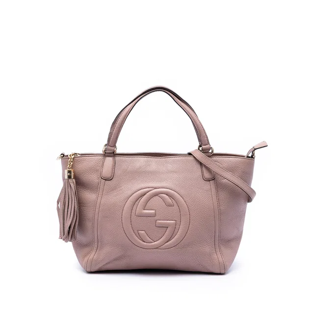 Pink Gucci Small Calfskin Soho Cellarius Satchel in Pink Calfskin from Designer Revival