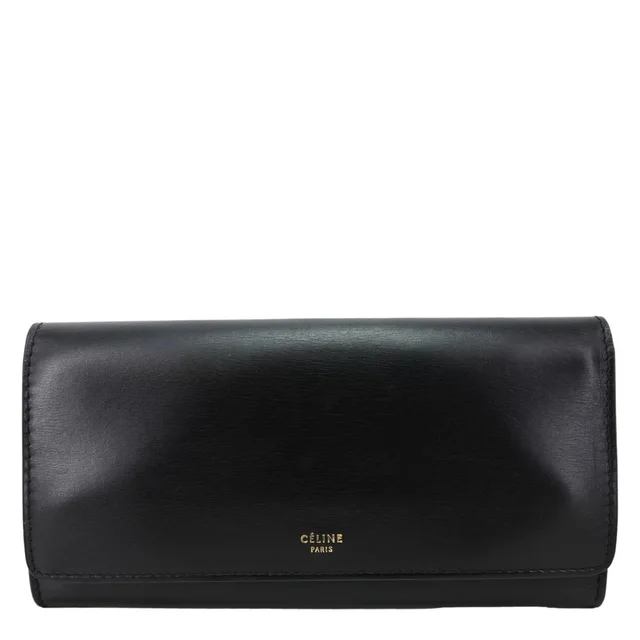 Celine Logo Flap Large Leather Bifold Wallet Black in Black Leather from Dallas Designer Handbags