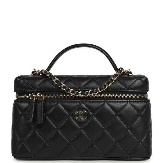 Chanel Top Handle Long Vanity Case in Black Lambskin from Madison Avenue Couture