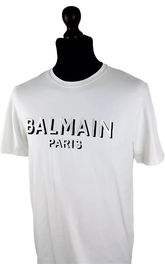 Balmain Paris Print Logo T-Shirt White Size: L in White Cotton from Oxfam Online Shop