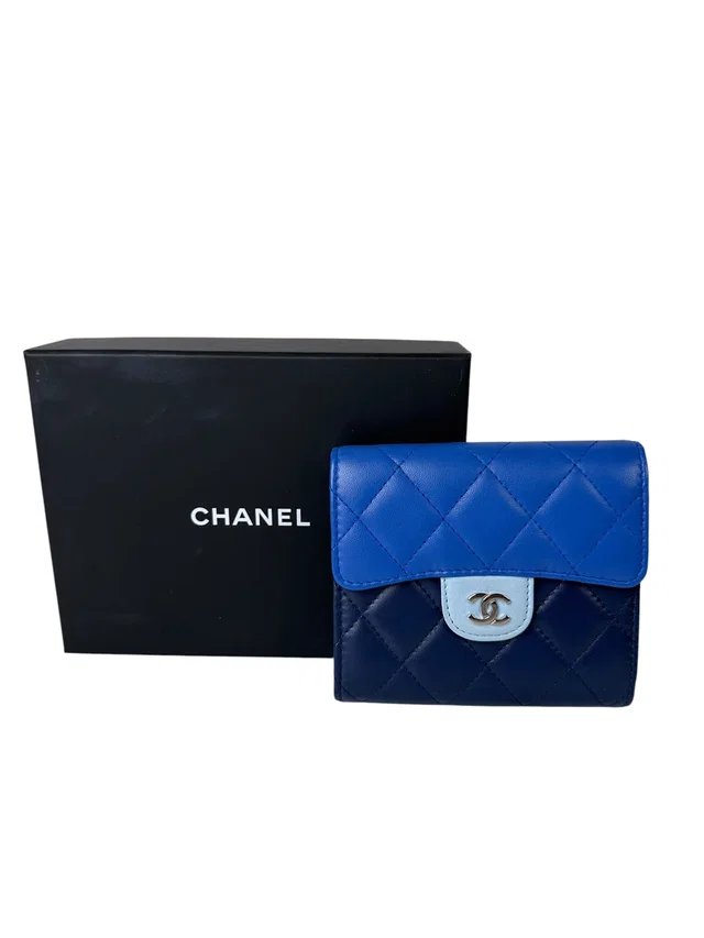 Chanel Blue Tri Colour Fold Wallet in Blue from Luxury Promise