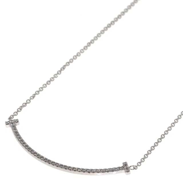 Tiffany & Co. T Smile Small Diamond Necklace 18k White Gold in White from The Reluxe