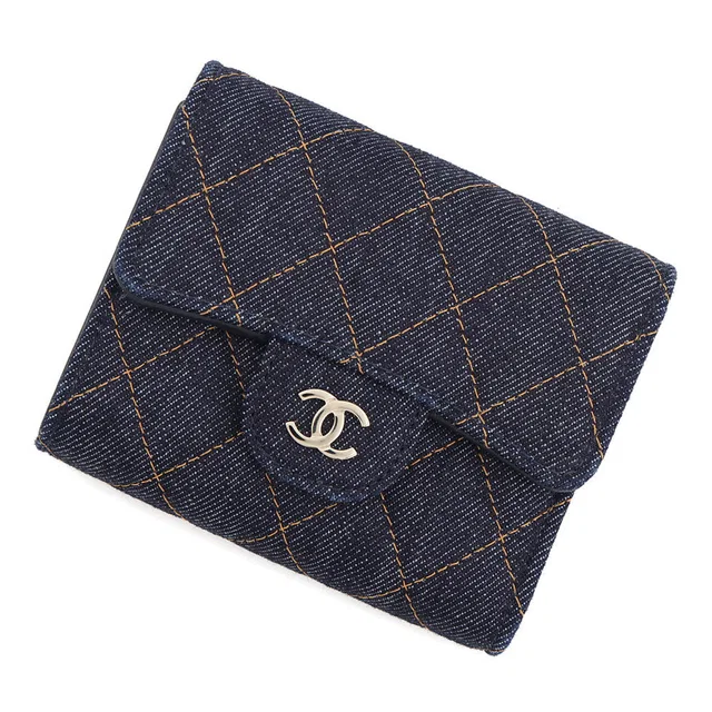 Chanel CC Logo Classic Small Compact Wallet NavyAP0229 Denim in Denim from GALLERY RARE