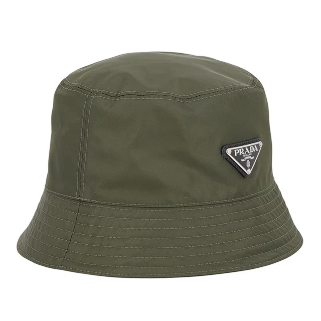 Prada Re-Nylon Triangle Logo Bucket Hat Size M Khaki2HC137_2DMI_F0244 Nylon in Nylon from GALLERY RARE