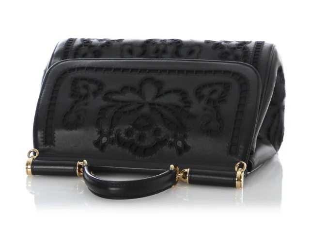 Dolce & Gabbana Medium Black Laser Cut Miss Sicily Bag in Black Leather from Ann's Fabulous Finds, photo 7 of 9