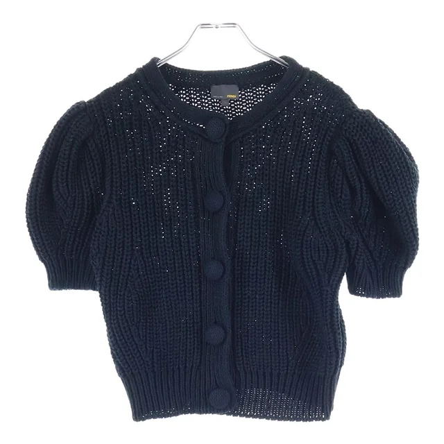 Fendi Cardigan Short Sleeve Puff Knit Black Cotton in Black from The Reluxe