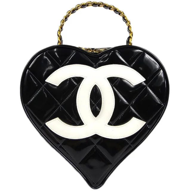 Chanel 1994-1996 Black Patent Leather Heart Vanity Handbag in Black Patent leather from AMORE Vintage Tokyo