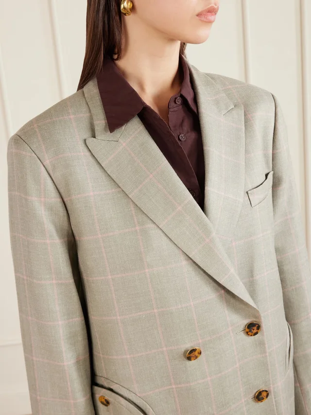 BLAZÉ MILANO Nightbreak double-breasted virgin wool, silk and linen-blend blazer in gray 65% Virgin Wool 21% Silk 14% Linen, photo 4 of 4 from NET-A-PORTER (Canada)