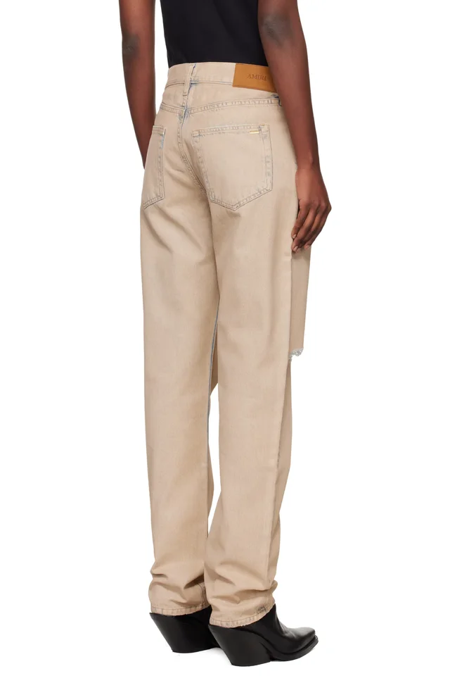 AMIRI Beige Straight Ripped Jeans, photo 3 of 4 from SSENSE