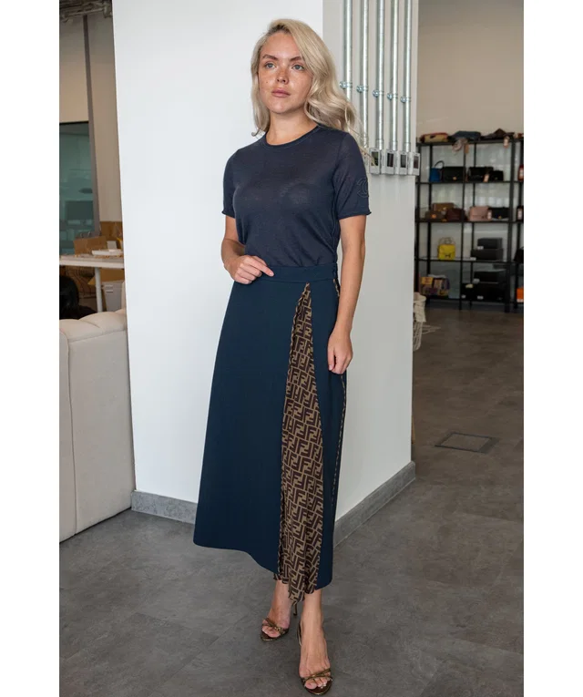 Fendi Long Skirt blue with zucca print Size 40 in Blue Silk from Luxury Promise