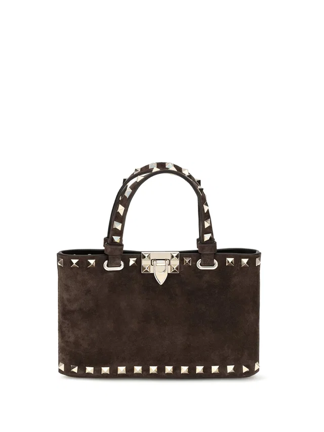 Valentino Garavani Rockstud Top Handle Bag — Brown Calf Leather Bos Taurus in Brown Calfskin from HEWI