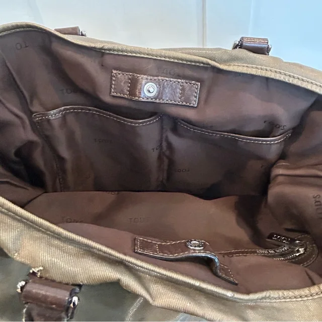 Tod's Olive Green Canvas Messenger With Brown Leather Trim in green|brown|red Canvas from Poshmark, photo 9 of 11