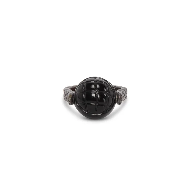 Bottega Veneta Silver Intrecciato Ball Ring in Black Woven leather from Blue Spinach