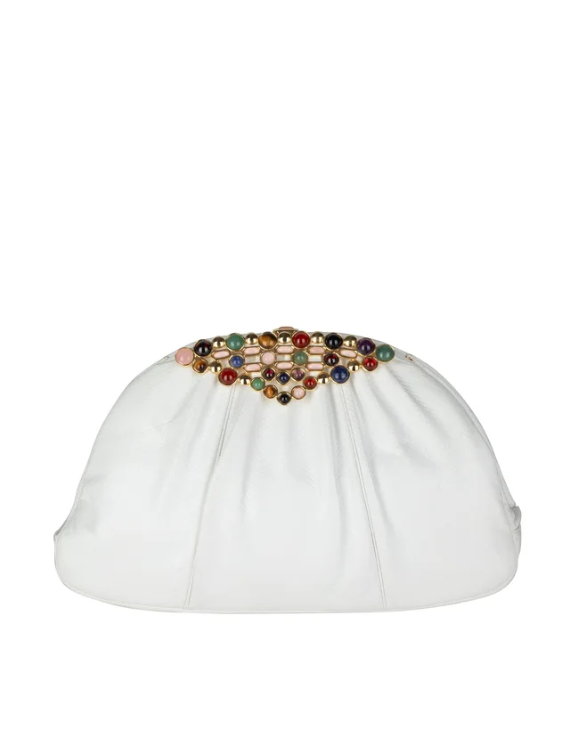 Judith Leiber Vintage White Karung Stone Embellished Convertible Clutch Bag from Amarcord Vintage Fashion