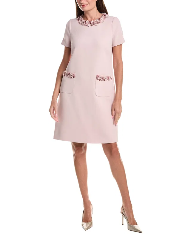 Teri Jon by Rickie Freeman Crepe Lazer Cut Flower Trim A-Line Cap Sleeve Dress, image 1 of 1 from Rue La La