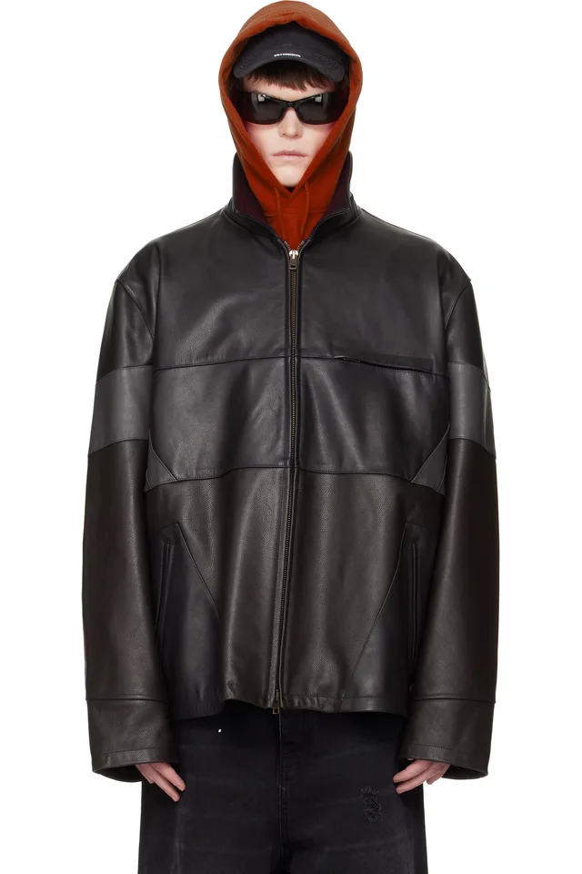 Black & Brown Cut-Up Leather Jacket, image 1 of 1 from SSENSE