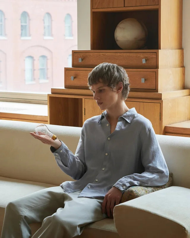 Theory Irving Shirt in Relaxed Linen in GRAY LILAC 100% Linen, photo 14 of 14 from Theory