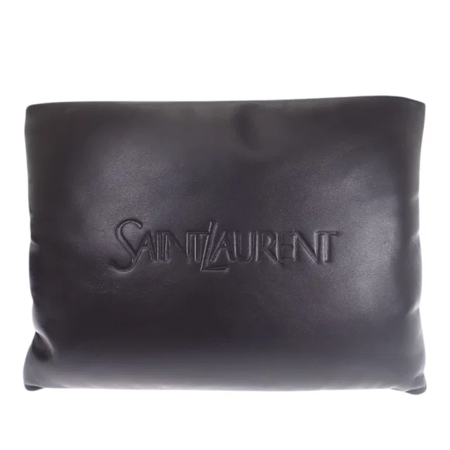 Black Saint Laurent Large Lambskin Puffy Pouch Clutch Bag in Black Lambskin from Designer Revival