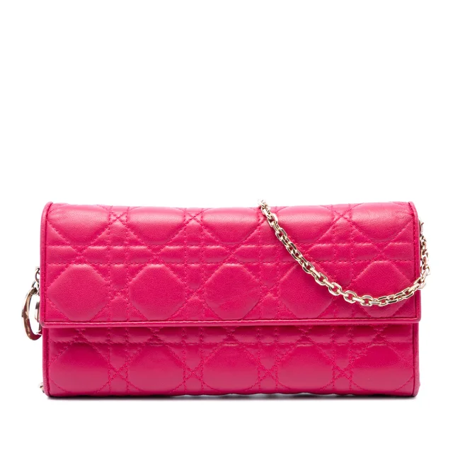 Pink Dior Lambskin Cannage Lady Dior Wallet On Chain Crossbody Bag in Pink Lambskin from Designer Revival