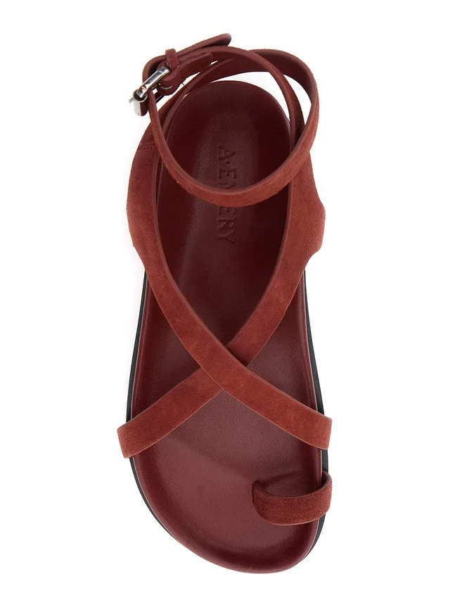 A.emery 'Jalen Slim' Bordeaux Sandals with Woven Straps and Buckle Closure in Suede for Women in 100% Goat Suede, photo 8 of 8 from Gaudenzi Boutique