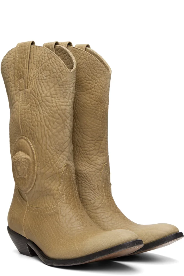 Versace Beige Houston Leather Texan Boots, photo 4 of 5 from SSENSE