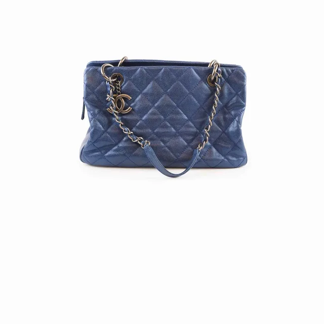 Chanel Chic Shopping Tote Caviar Blue in Blue Caviar leather from The Purse Affair