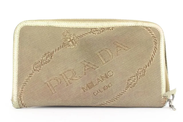Prada Beige Zippy Wallet in Beige Canvas from Bagriculture