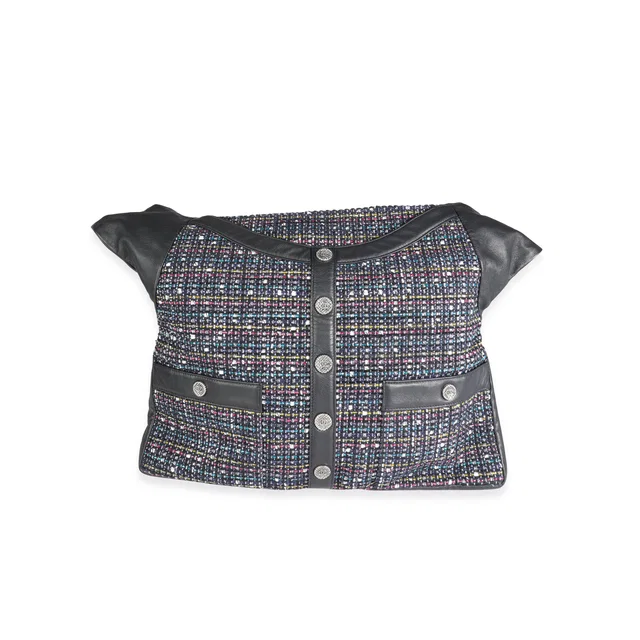 Chanel Navy Lambskin & Multicolor Tweed Girl Bag Blue; Fabric; Leather Handbag in Navy Lambskin from HEWI
