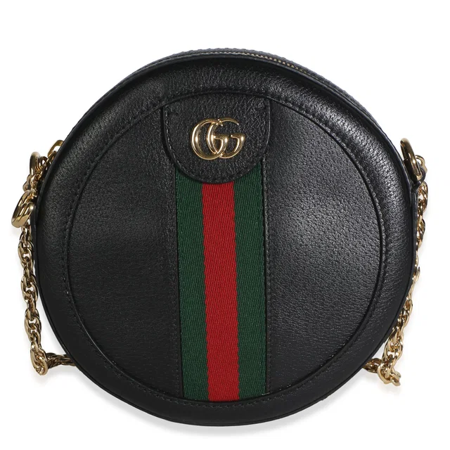 Gucci Black Textured Calfskin Web Mini Ophidia Round Bag in Black Calfskin from myGemma