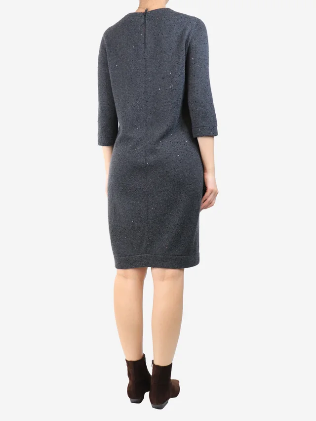 Brunello Cucinelli Dark grey sequin knit dress - size M in Grey Silk from Sign of the Times, photo 2 of 2